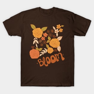 Retro Fall Florals, Retro Autumn Blooms, Trending Retro Flowers Design T-Shirt